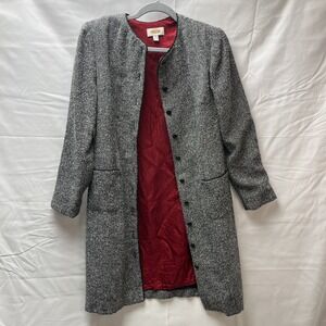 Talbots Coat Petite Womens 8 Long Black & White Tweed Long Jacket Car Coat